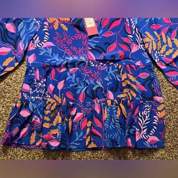 Lilly Pulitzer $198 Sarita Silk Top, Borealis Blue Absolute Purrfection Sz 0 - Picture 6 of 8
